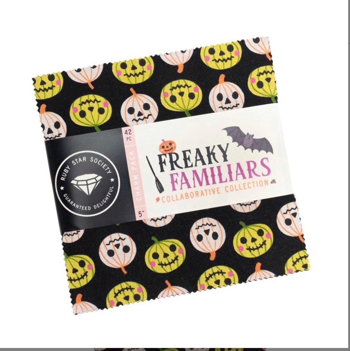 Freaky Familiars 42 piece charm | Ruby star | 5" x 5" Precut