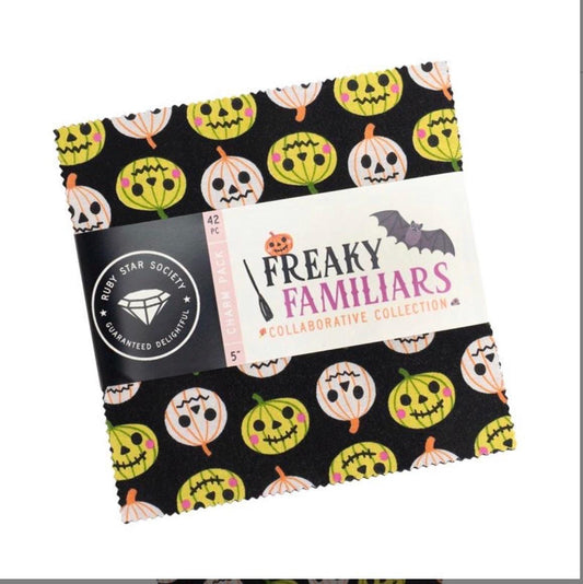 Freaky Familiars 42 piece charm | Ruby star | 5" x 5" Precut