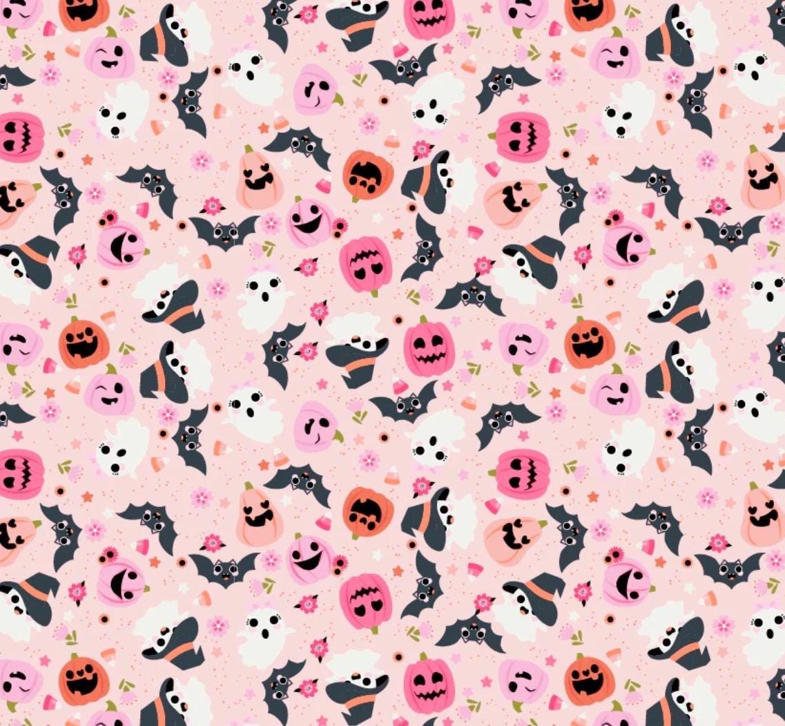 Poppie Cotton Not scary Going Batty Pink NT26510