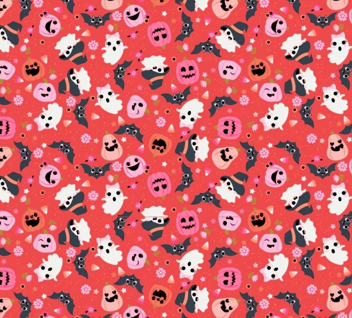 Poppie Cotton Not scary Going Batty orange NT26511