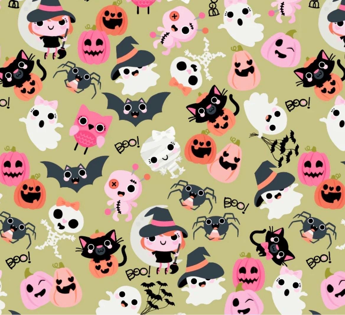 Poppie Cotton Not scary Boos With Bows Green NT26503