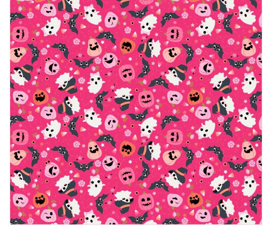 Poppie Cotton Not scary Going Batty dark pink NT26512