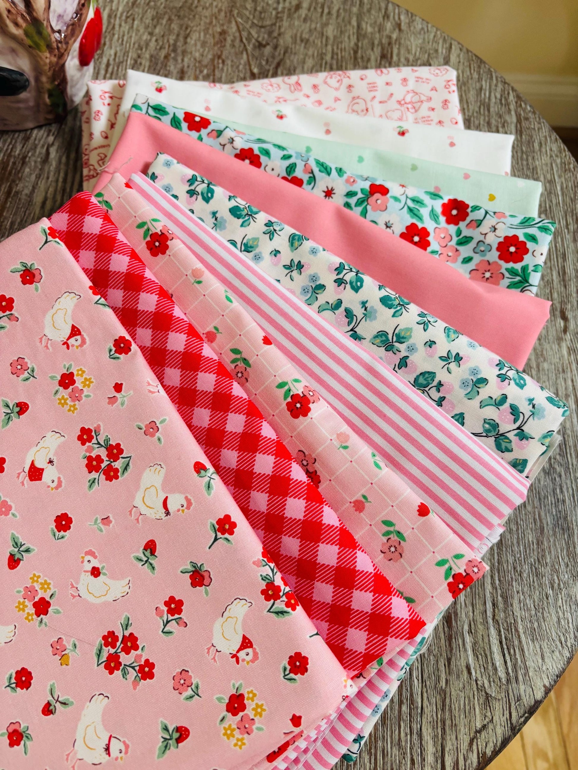 Peppermint Parfait - 10 fat quarter bundle - Poppie Cotton Stripe plaid home sweet home farmhouse fancy