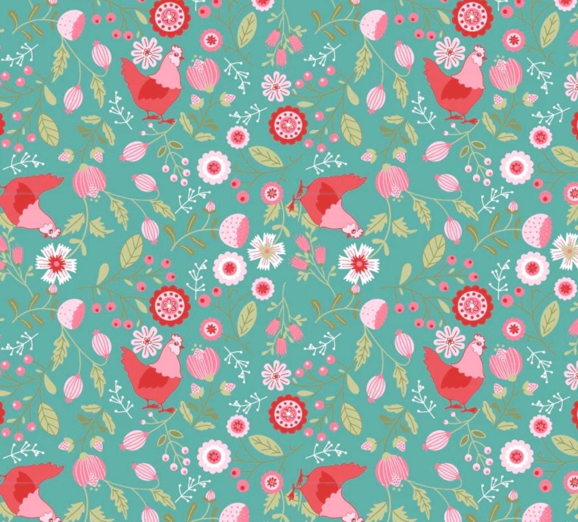 Poppie Cotton Smitten chicken aqua SN251120 * preorder shipping June 26