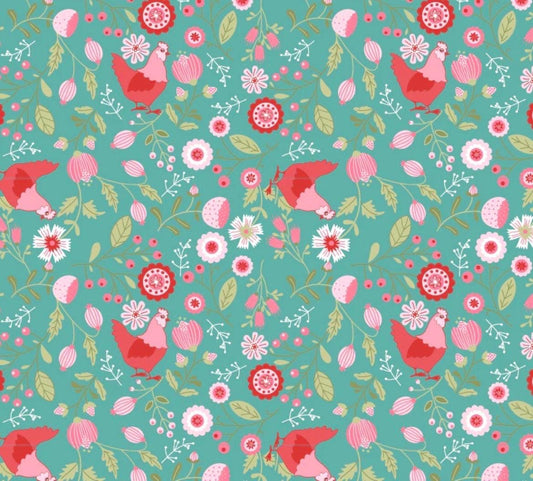 Poppie Cotton Smitten chicken aqua SN251120 * preorder shipping June 26
