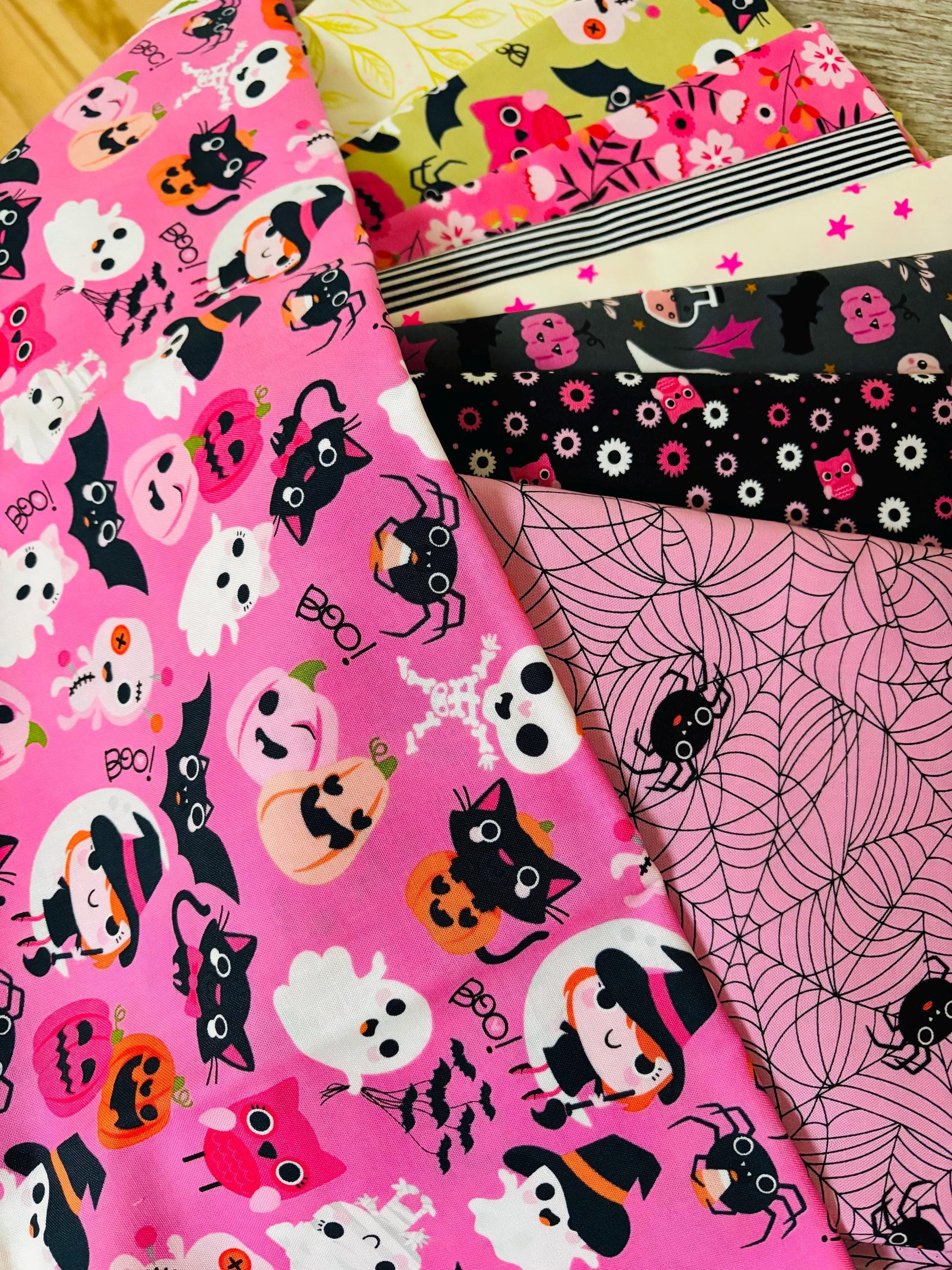 Return of pink halloween part 3 - 9 fat quarter bundle - Not scary