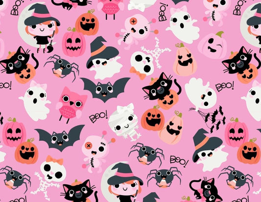 Poppie Cotton Not scary Boos With Bows Pink NT26501