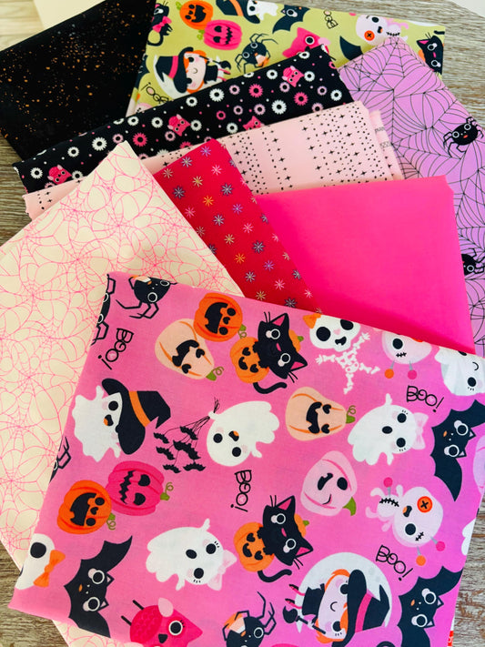Return of pink halloween part 9 - 9 fat quarter bundle - Not scary
