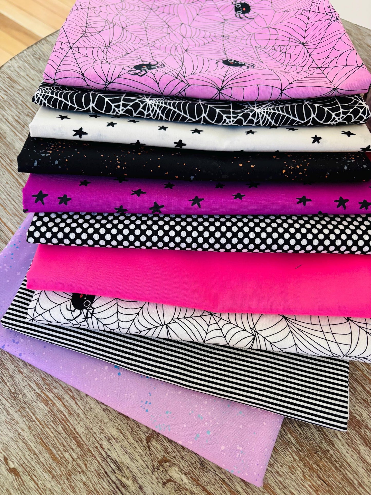 Cauldron chaos Halloween blenders - 10 fat quarter bundle - starry - ruby Star - speckled - pure solid - stripe