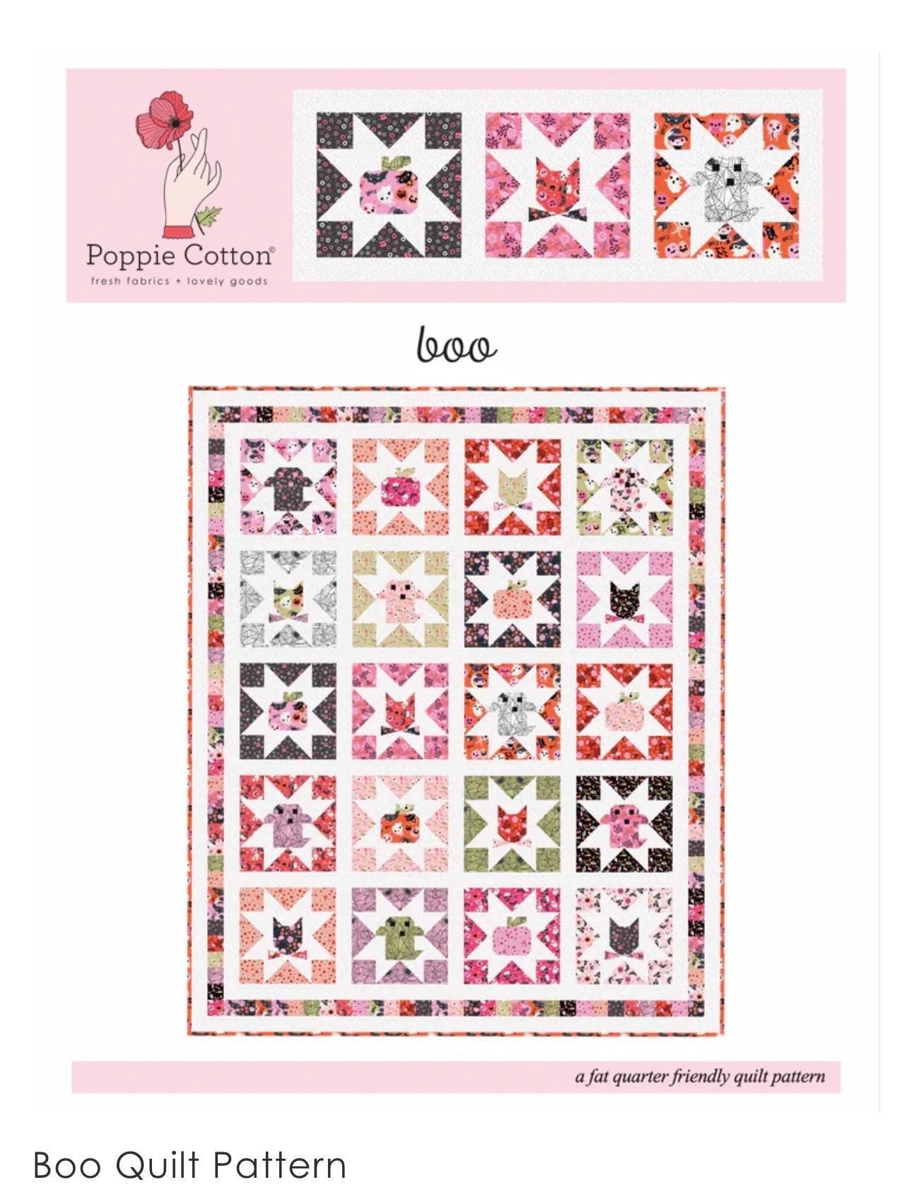 Poppie cotton Boo Quilt Paper Pattern not scary NSP25171 finished quilt size 66 " x 80 " block size 12" x12"