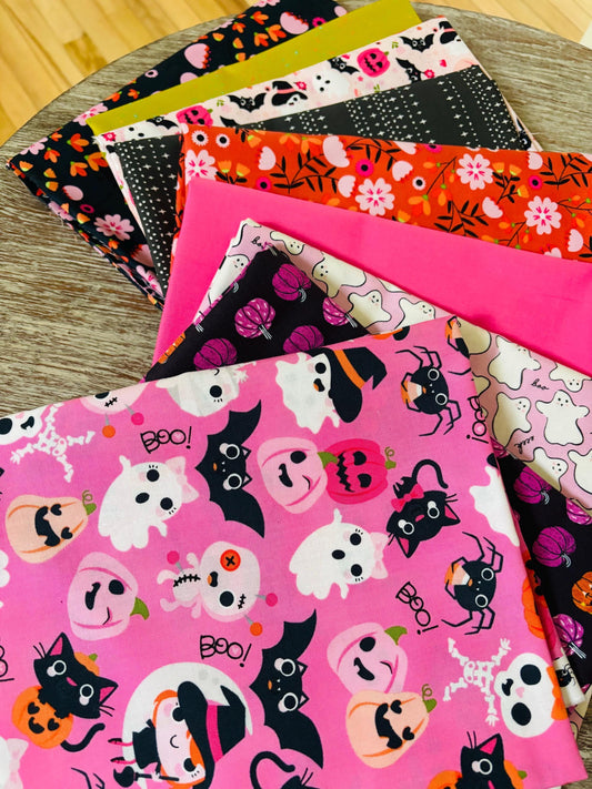 Return of pink halloween part 1 - 9 fat quarter bundle - Not scary
