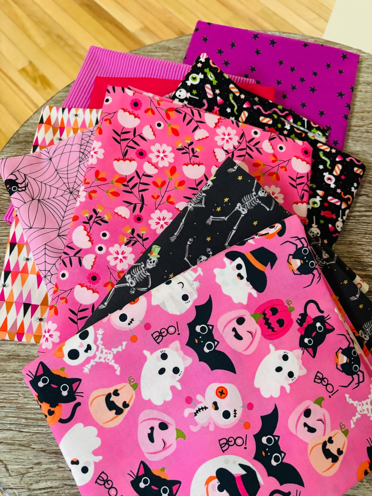 Return of pink halloween part 2 - 9 fat quarter bundle - Not scary