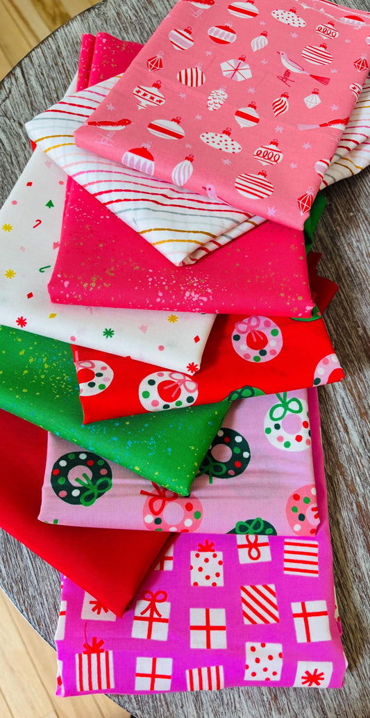 Mini Merry Happy Fat Quarter Bundle with blenders | Kimberly Kight Cotton Fabric (18" x 22") - 9 fat quarter bundle - speckled - AGF