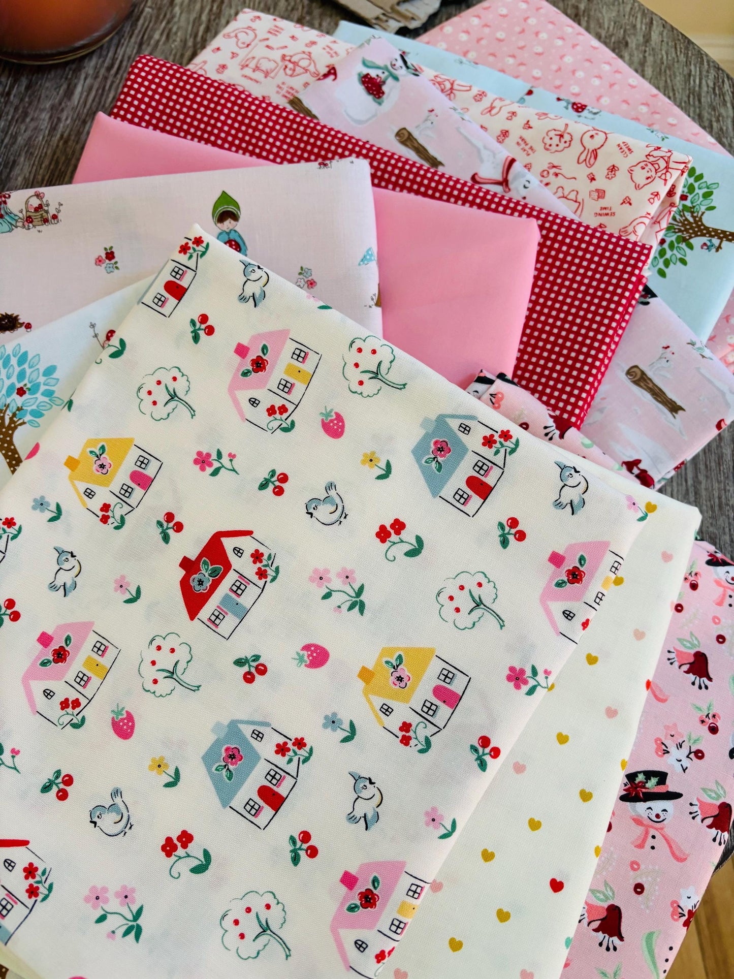 Mini 10 fq bundle Whimsical Poppie cotton + Tasha Noel for Riley Blake Designs + micro gingham