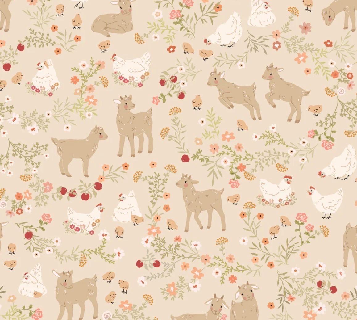 Poppie Cotton Barnyard Babies Biege PR26844 * preorder shipping August 26 Michal Marko primrose & parsley