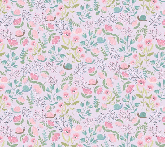 Poppie Cotton le petit escargot Designed by Lori Woods hiding out lavender