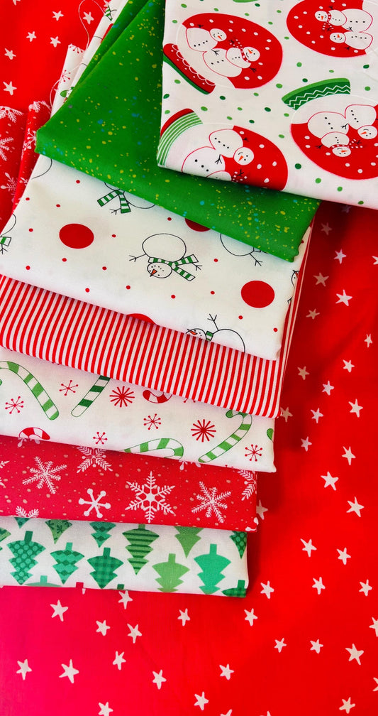 Mini Snow Time Me and My Sister Designs with blenders Cotton Fabric (18" x 22") - 8 fat quarter bundle - speckled - stripes