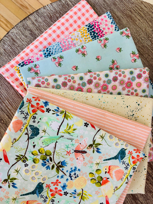 Dawn chorus - 6 fat quarter bundle Poppie cotton Liberty gingham serenity