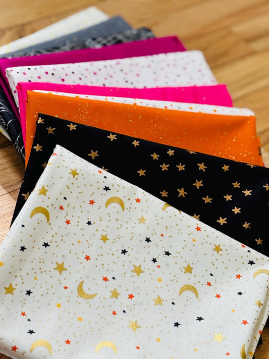 Halloween blenders that sparkle - 10 fat quarter bundle - starry - ruby Star - speckled - pure solid - stripe