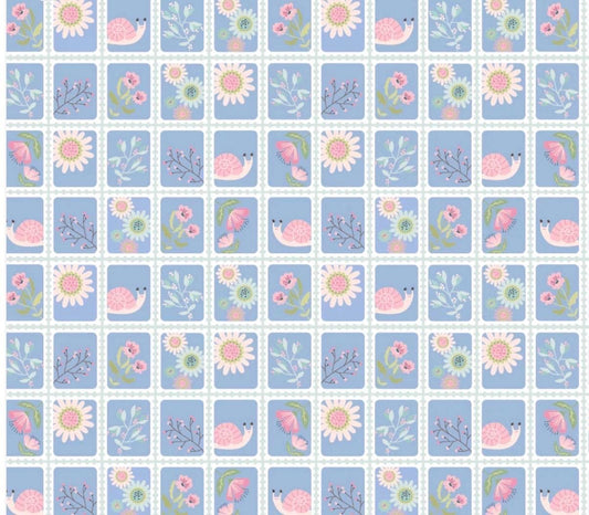 Poppie Cotton le petit escargot Designed by Lori Woods snail mail blue