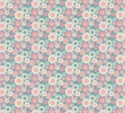 Poppie Cotton le petit escargot Designed by Lori Woods Sunny Daisies Teal