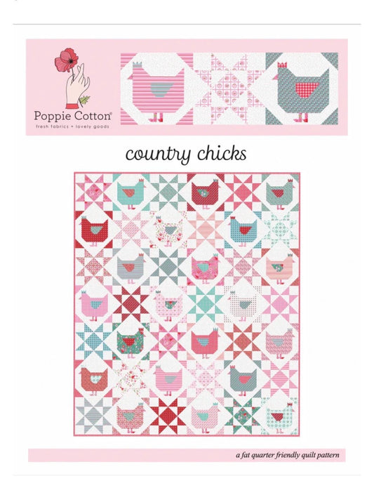 Poppie cotton country chicksPaper Pattern smitten chicken SCP251721 finished quilt size 72 " x 84 " block size 12" x12"