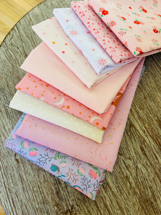 Soft Pink - 9 fat quarter bundle - Poppie Cotton ruby star starry speckled