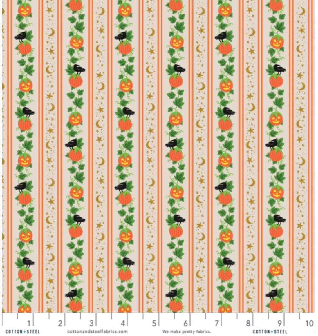 Halloween by Rifle Paper co pumpkin patch - Cream linen Metallic Fabric - witch ghost trick or treat - C&S - in stock - shipping now