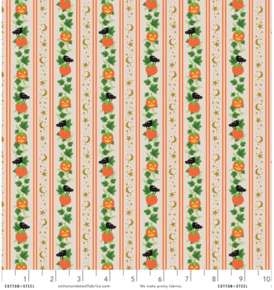 Halloween by Rifle Paper co pumpkin patch - Cream linen Metallic Fabric - witch ghost trick or treat - C&S - in stock - shipping now