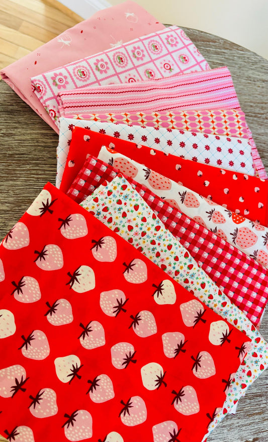 Poppie and Ruby's strawberries - 10 fat quarter bundle - Ruby star poppie cotton smitten chicken pink