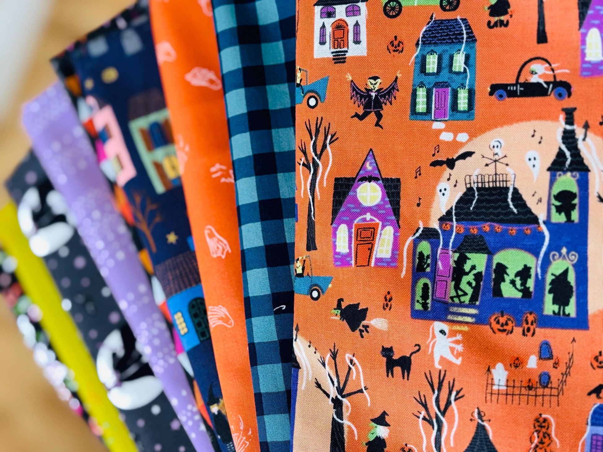 Monster block party orange - 9 fat quarter bundle - HALLOWEEN