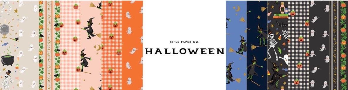 Halloween by Rifle Paper co Halloween Party - Cream linen Metallic Fabric - witch ghost trick or treat - C&S - in stock - shipping now