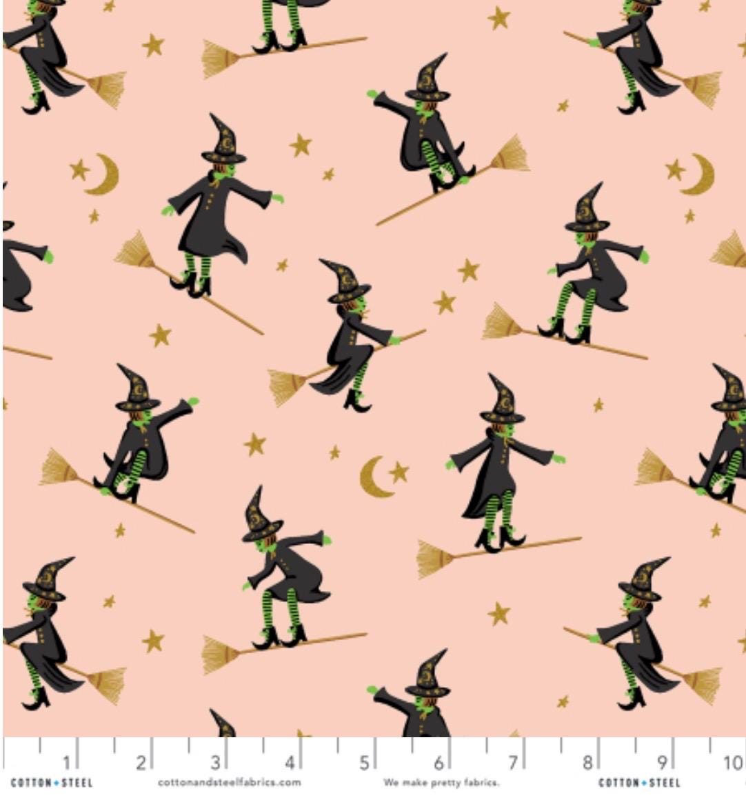 Halloween by Rifle Paper co wicked witches - blush Metallic Fabric - witch ghost trick or treat - C&S - in stock - shipping now