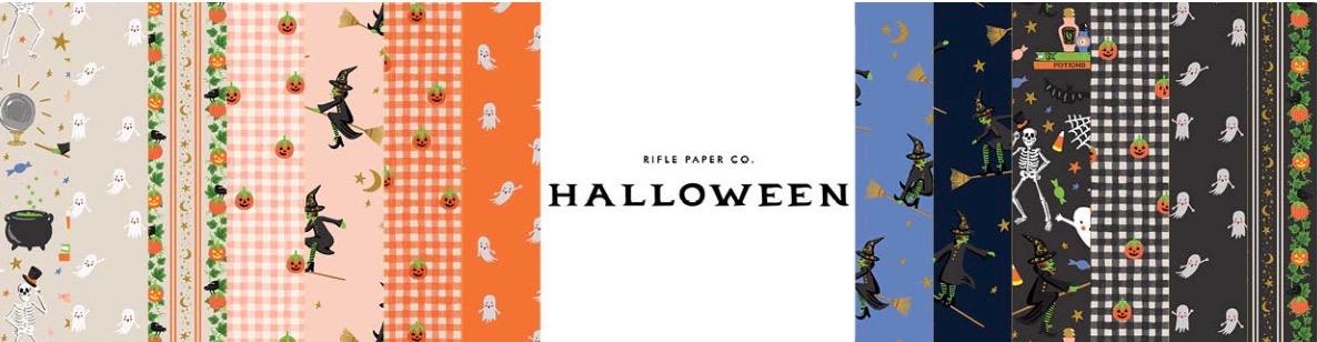 Halloween by Rifle Paper co pumpkin patch - Cream linen Metallic Fabric - witch ghost trick or treat - C&S - in stock - shipping now