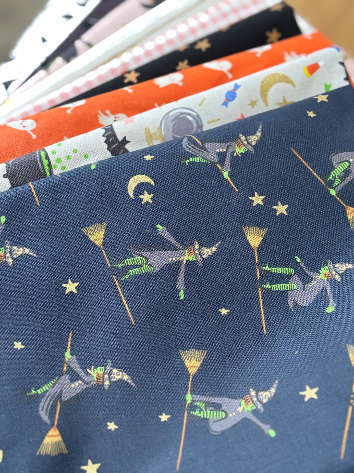 Too cute to spook - Witch 10 fat quarter Rifle paper halloween metallic