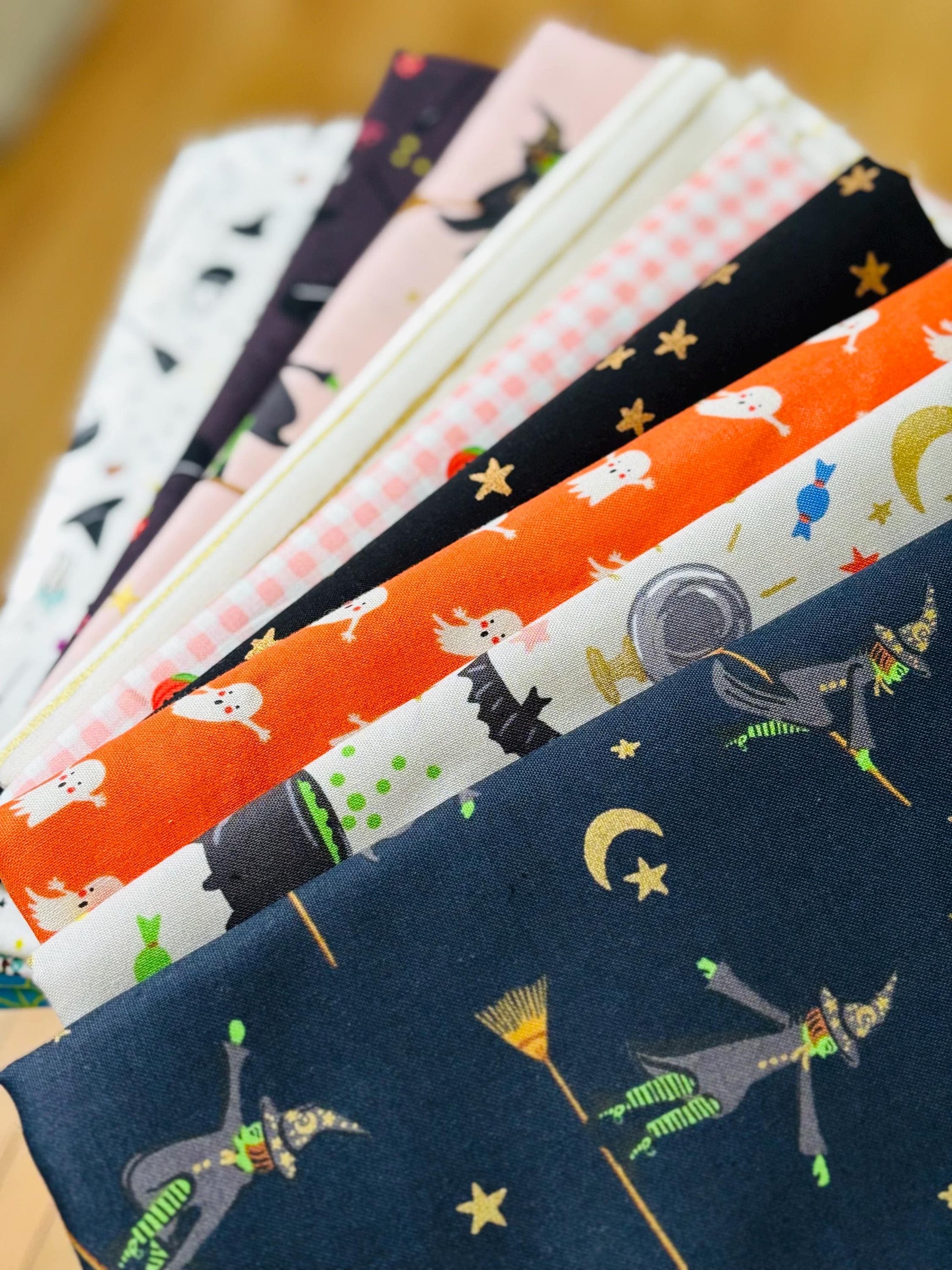 Too cute to spook - Witch 10 fat quarter Rifle paper halloween metallic