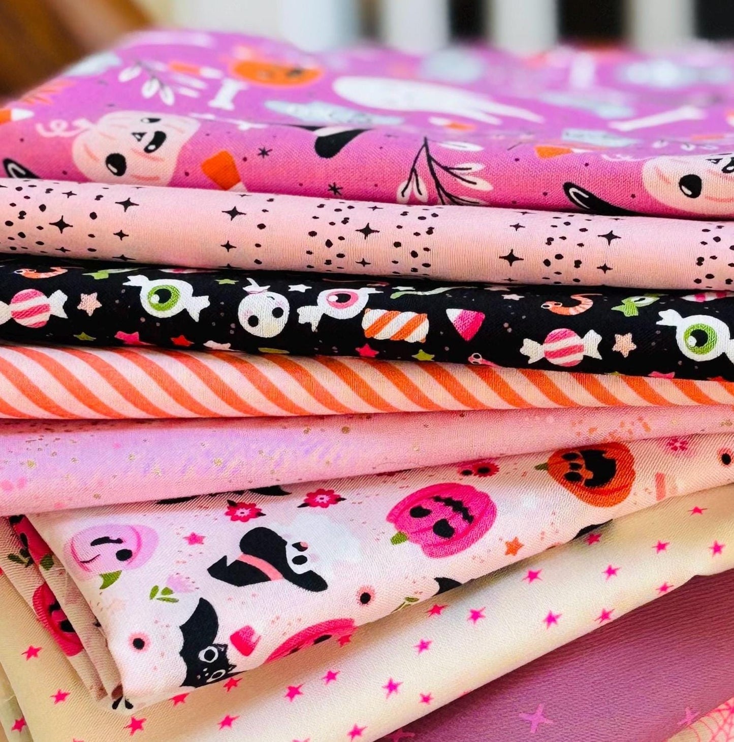 Treat please - 10 fat quarters - pink Ruby star AGF Spooky n sweet not scary