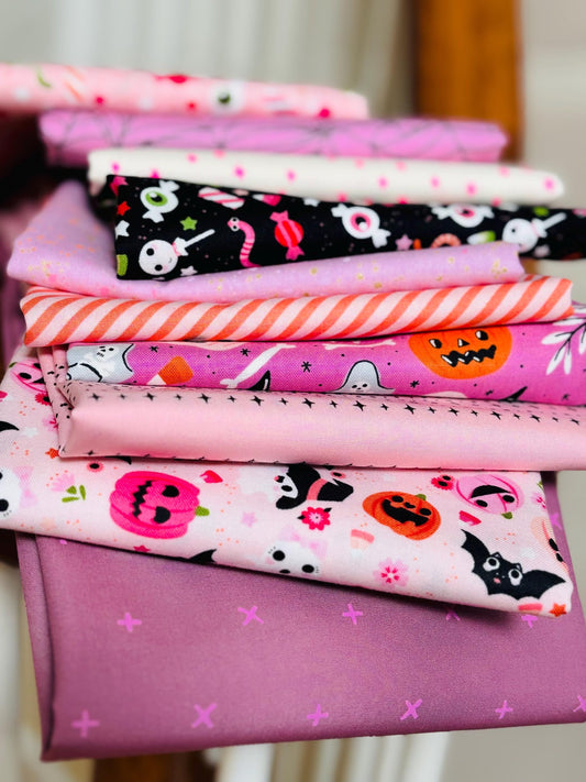 Treat please - 10 fat quarters - pink Ruby star AGF Spooky n sweet not scary